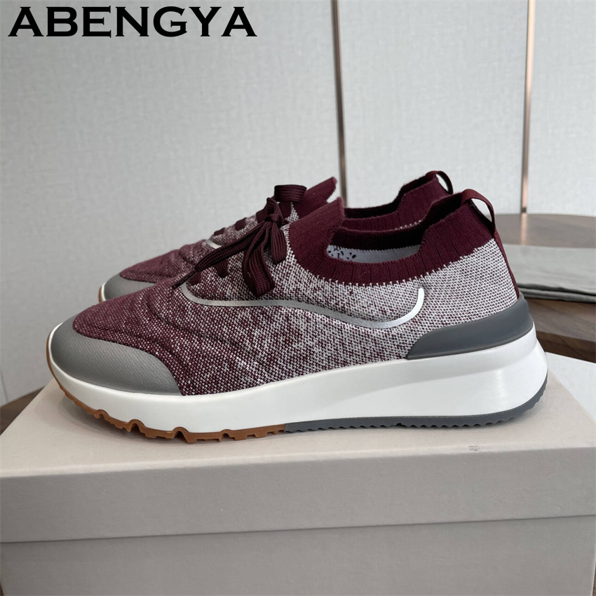Knit Fabric Lace Up Sneakers - 남성용 새로운 멀티 컬러 니트 로퍼