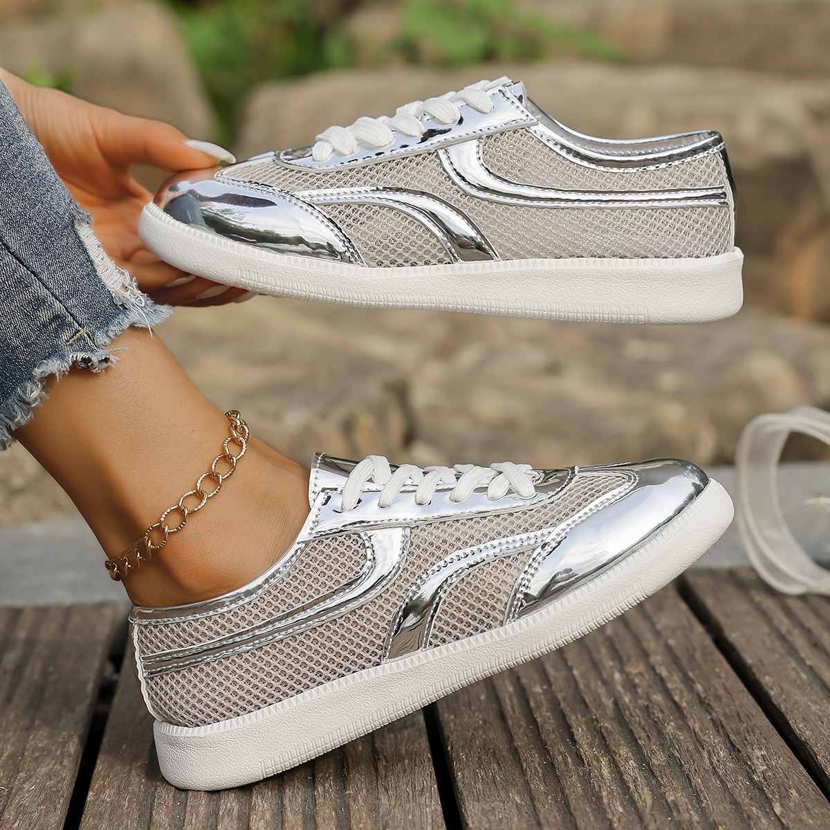 새로운 여성 운동화 통기성 니트 메쉬 스포츠 신발 패션 - Knit Fabric Lace Up Sneakers 리뷰 및 가격
