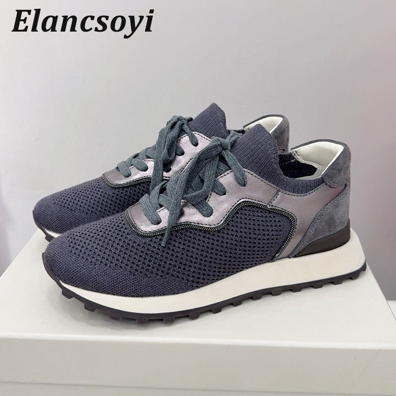 플랫 슈즈 여성 스트링 비즈 니트 통기성 스니커즈 라운 - Knit Fabric Lace Up Sneakers 리뷰 및 가격