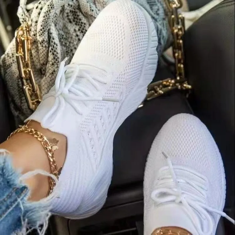 여성 캐주얼 니트 스니커즈 통기성 메쉬 슬립온 레이스업 - Knit Fabric Lace Up Sneakers 리뷰 및 가격