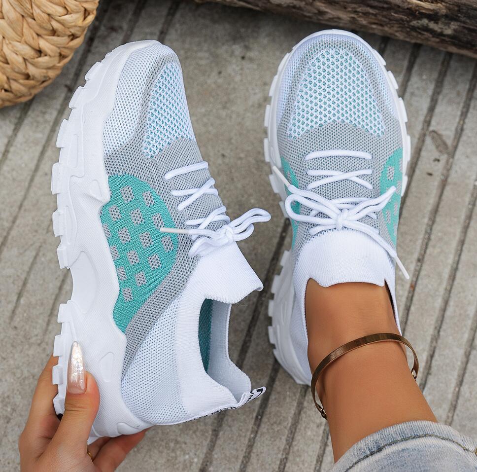 여성용 통기성 니트 메쉬 스포츠화 여름 캐주얼 스니커즈 - Knit Fabric Lace Up Sneakers 리뷰 및 가격