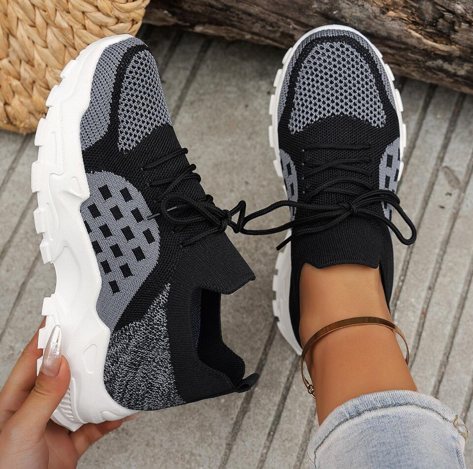 여성용 통기성 니트 메쉬 스포츠화 여름 캐주얼 스니커즈 - Knit Fabric Lace Up Sneakers 리뷰 및 가격