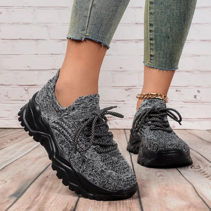 여성과 남성을 위한 패션 청키 플랫폼 스니커즈 통기성  - Knit Fabric Lace Up Sneakers 리뷰 및 가격