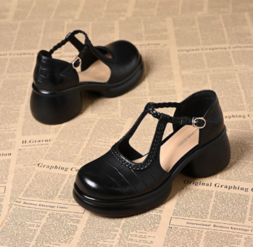 여성용 블랙 악어 무늬 메리 제인 샌들 T-스트랩 버클 - Sandals 리뷰 및 가격